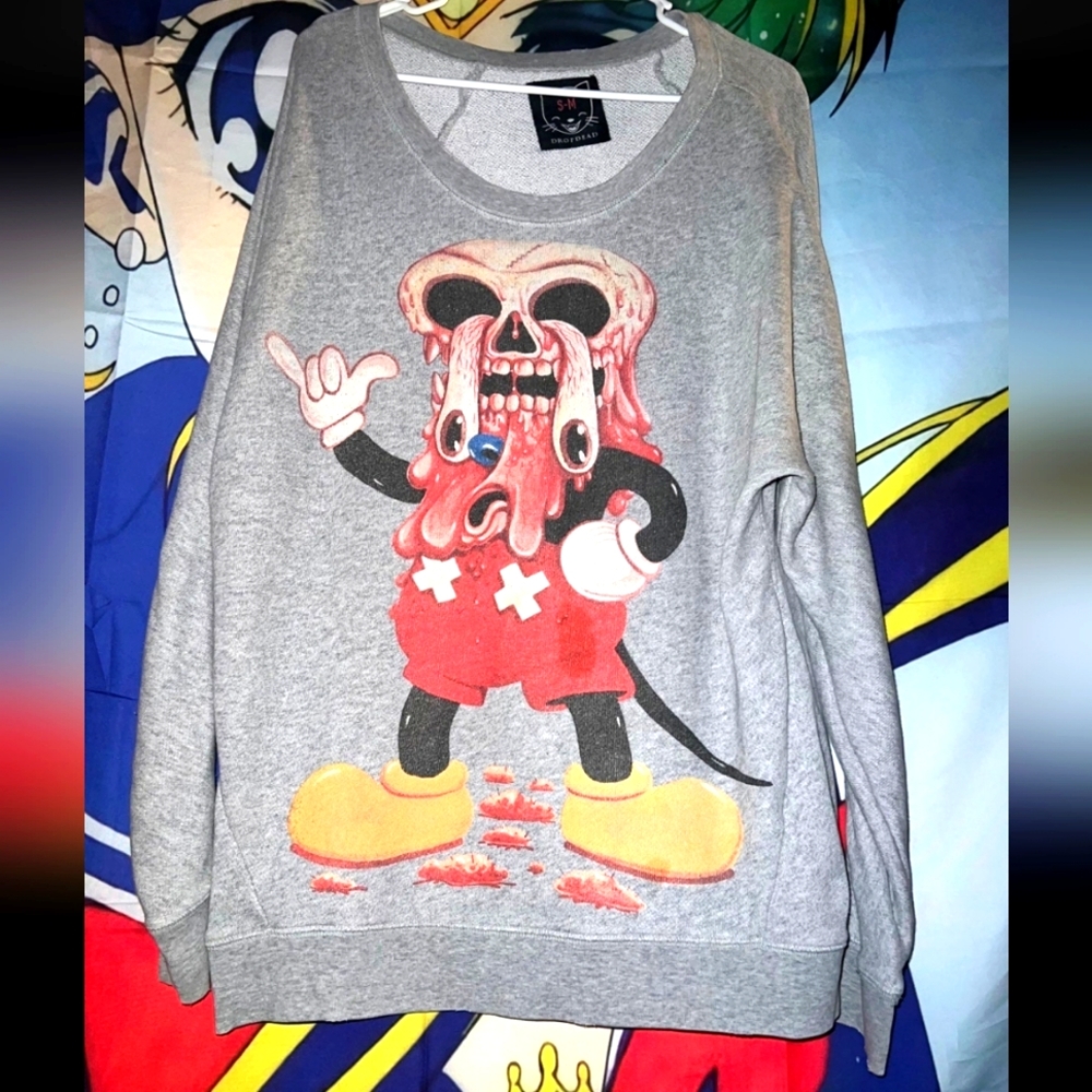 Drop Dead Mickey Mouse Facemelt Sweatshirt Size S-M UK